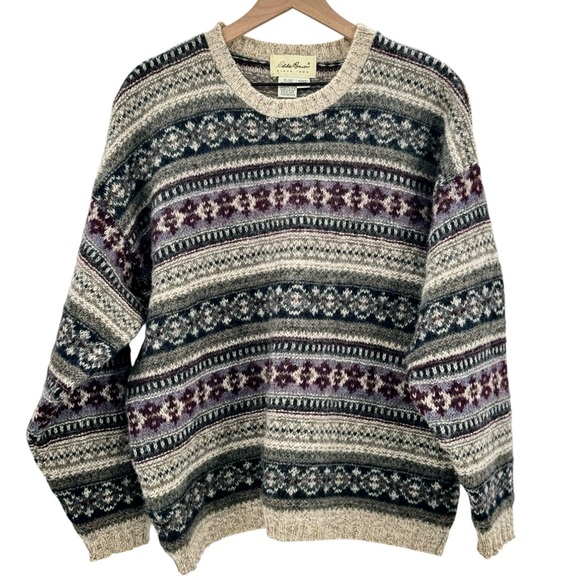 Vintage 90s Eddie Bauer Wool Sweater Crewneck Pullover Fair Isle | Women's Large - Picture 1 of 8